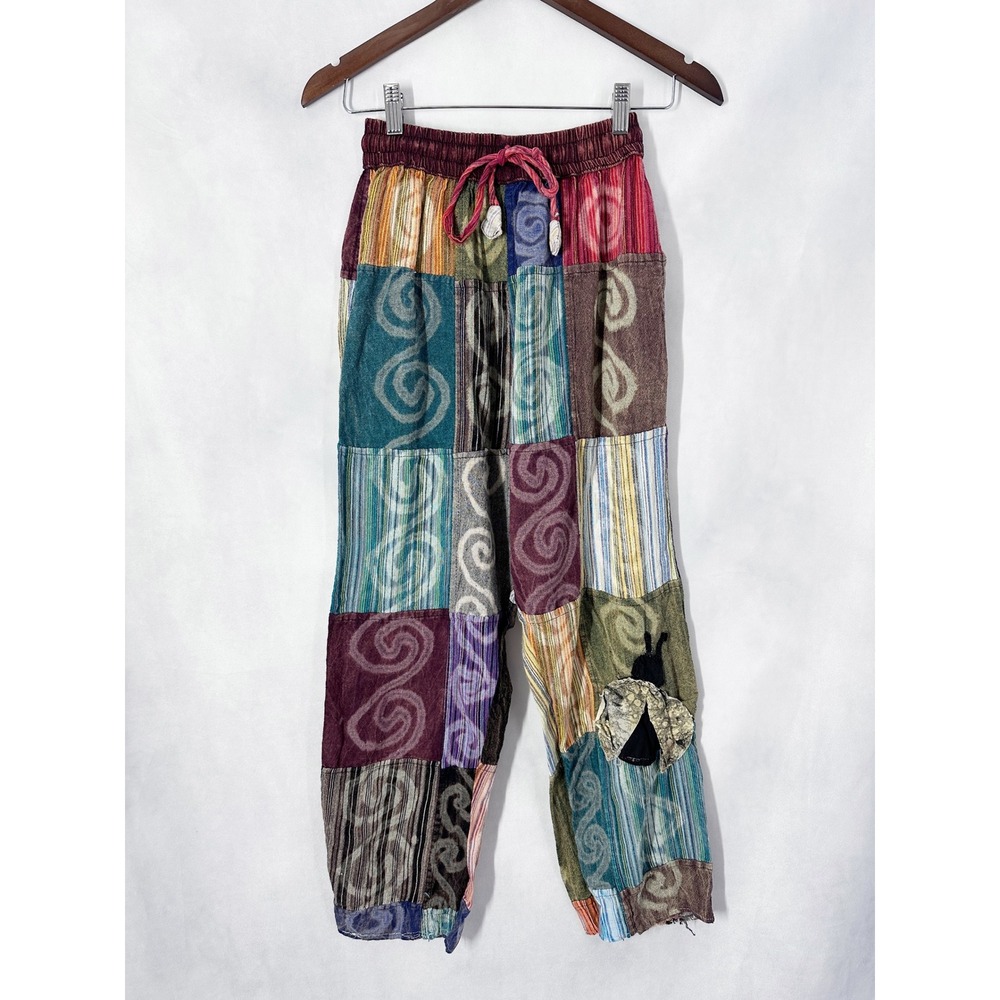 Rising International Cotton Patchwork Multicolor Boho Pants Womens Size Small
